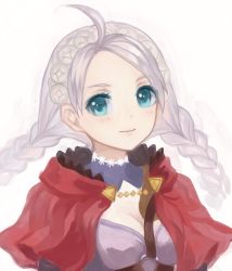 Rule 34 | 1girl, blue eyes, braid, breasts, capelet, cleavage, closed mouth, fire emblem, fire emblem fates, hairband, jurge, long hair, medium breasts, nina (fire emblem), nintendo, portrait, simple background, solo, twin braids, white background, white hair