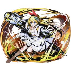 Rule 34 | 10s, 1girl, alpha transparency, blonde hair, blue eyes, boots, breasts, brown footwear, cleavage, collarbone, divine gate, dress, earrings, floating hair, full body, gloves, grin, gunblade, hair ornament, hair ribbon, holding, holding weapon, jewelry, kirisaki chitoge, layered dress, leg up, long hair, looking at viewer, medium breasts, multicolored hair, necklace, nisekoi, official art, pink hair, red ribbon, ribbon, smile, solo, star (symbol), star earrings, transparent background, two-tone hair, ucmm, very long hair, weapon, white dress, white gloves