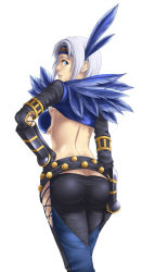 Rule 34 | armor, ass, blue eyes, breasts, cameltoe, capcom, feathers, hypnocatrice (armor), monster hunter (series), sideboob, simple background, tagme, thor (deep rising), white background, white hair