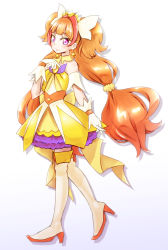 Rule 34 | 1girl, amanogawa kirara, boots, brown hair, cure twinkle, earrings, full body, gloves, go! princess precure, jewelry, long hair, looking at viewer, low-tied long hair, magical girl, out (outsider), precure, purple eyes, simple background, skirt, solo, star (symbol), star earrings, thigh boots, thighhighs, twintails, very long hair, white background, white footwear, white gloves, white thighhighs