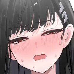 Rule 34 | 1girl, animated, black hair, blue archive, blush, close-up, hair ornament, live2d, open mouth, red eyes, rio (blue archive), sweat, tagme, video, yuki (asayuki101)