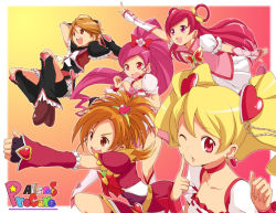 Rule 34 | 00s, 10s, 5girls, :d, :o, black footwear, blonde hair, boots, bow, brooch, brown eyes, brown hair, bug, butterfly, choker, cure black, cure bloom, cure blossom, cure dream, cure peach, dress, earrings, fingerless gloves, fresh precure!, frills, futari wa precure, futari wa precure splash star, gloves, hair ornament, hair ribbon, hair rings, hanasaki tsubomi, happy, heart, heart brooch, heart hair ornament, heartcatch precure!, hyuuga saki, insect, jewelry, knee boots, long hair, magical girl, maro nie, messy hair, misumi nagisa, momozono love, multiple girls, one eye closed, open mouth, pink bow, pink eyes, pink hair, pointing, ponytail, precure, precure all stars, ribbon, short hair, shorts, shorts under skirt, smile, twintails, wink, wrist cuffs, yes! precure 5, yumehara nozomi