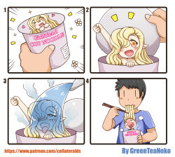 Rule 34 | 1boy, 1girl, 4koma, absurdres, ahegao, bad id, bad pixiv id, blonde hair, blush, comic, copyright request, cup, cup ramen, eating, greenteaneko, hair over one eye, highres, in container, in cup, long hair, monster girl, open mouth, pointy ears, square 4koma, tongue, tongue out, what, yellow eyes, | |