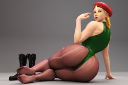 Rule 34 | 1girl, 3d, ass, beret, blonde hair, blue eyes, boots, braid, cammy white, feet, hat, highres, leotard, long hair, looking back, open mouth, pantyhose, shoes, unworn shoes, soles, street fighter, toes