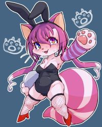 Rule 34 | 1girl, cat, cat busters, cheshire (cat busters), fake rabbit ears, furry, furry female, heterochromia, highres, pink hair, playboy bunny, solo, tears, tokumori kaisen