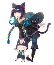 Rule 34 | androgynous, animal ears, bell, blue eyes, blue hair, bob cut, cat, cat ears, cat tail, chibi, full body, gender request, kuroi nyan, kuroinyan, open mouth, other focus, pixiv fantasia, pixiv fantasia new world, short hair, simple background, tail, white background