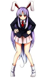 Rule 34 | 1girl, absurdres, animal ears, baba (baba seimaijo), full body, highres, jacket, long hair, long sleeves, looking at viewer, necktie, purple hair, rabbit ears, red eyes, reisen udongein inaba, shirt, skirt, socks, solo, straight-on, tachi-e, touhou, transparent background, very long hair, vest, white socks