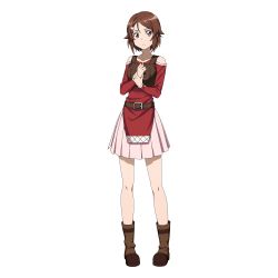 Rule 34 | 1girl, bare shoulders, boots, brown footwear, full body, hair ornament, hairclip, highres, holding own wrist, lisbeth (sao), looking at viewer, official art, pigeon-toed, short hair, solo, standing, sword art online, sword art online: memory defrag, transparent background