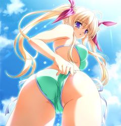 Rule 34 | 1girl, artist request, beach, character request, copyright request, sky, solo, swimsuit, tagme, twintails