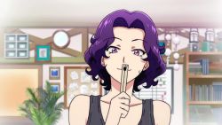 Rule 34 | 10s, 1girl, animated, animated gif, bare shoulders, black tank top, closed eyes, grand blue, hamaoka azusa, open mouth, purple eyes, purple hair, screencap, short hair, smile, solo, spiking, tank top