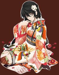 Rule 34 | 1girl, artist request, black choker, black hair, choker, japanese clothes, kimono, long hair, looking at viewer, official alternate costume, official art, outline, ponytail, solo, tales of (series), tales of berseria, transparent background, velvet crowe, very long hair, white background, white outline, yellow eyes