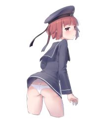 Rule 34 | 10s, 1girl, ass, bad id, bad pixiv id, black dress, black hat, brown eyes, brown hair, clothes writing, cnm, dress, flat ass, hat, highres, kantai collection, long sleeves, panties, sailor dress, sailor hat, short hair, simple background, sketch, solo, underwear, white background, white panties, z3 max schultz (kancolle)