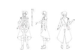 Rule 34 | 1boy, aiguillette, armor, belt, boots, character sheet, coat, coattails, cultlery (senjuushi), from behind, full body, gloves, hair between eyes, hat, highres, knee boots, lineart, majiro (mazurka), male focus, monochrome, multiple views, official art, senjuushi: the thousand noble musketeers, senjuushi (series), short hair, shoulder armor, sidelocks, standing, translation request, transparent background, turnaround
