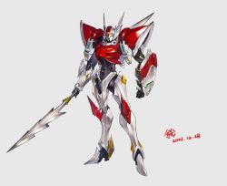 Rule 34 | aiba takaya, armor, highres, mecha, power armor, robot, sakura rock, simple background, standing, tatsunoko pro, tekkaman blade, white background