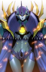 Rule 34 | blue lips, blue panties, cape, curvy, glowing, glowing eye, helmet, highres, humanoid robot, mistress of flame, panties, robot, robot girl, science fiction, the transformers (idw), transformers, transformers shattered glass, underwear, yellow eyes, zoner