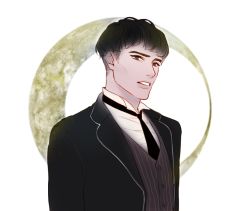 Rule 34 | 1boy, artist name, black eyes, black hair, chunsik, credence barebone, fantastic beasts and where to find them, harry potter (series), male focus, necktie, simple background, solo, teeth, upper body, white background, wizarding world