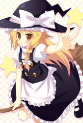 Rule 34 | 1girl, blonde hair, braid, broom, female focus, hat, kirisame marisa, long hair, meito (maze), solo, touhou, v, witch, witch hat, yellow eyes