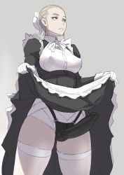 Rule 34 | 1girl, apron, bad id, bad pixiv id, black dress, bulge, collared dress, covered erect nipples, dildo, dress, erection, erection under clothes, frilled apron, frills, gloves, hair bun, hair slicked back, long hair, maid, maid apron, mikoyan, original, puffy sleeves, sex toy, single hair bun, sketch, solo, strap-on, thighhighs, waist apron, white gloves, white thighhighs