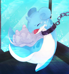 Rule 34 | absurdres, animal focus, bad id, bad pixiv id, banchiku, blue theme, blush, bound, bubble, chain, closed eyes, creatures (company), crying, cuffs, full body, game freak, gen 1 pokemon, glass, highres, lapras, light blush, nintendo, no humans, nose blush, open mouth, pokemon, pokemon (creature), sad, shackles, solo, tears, tied up (nonsexual), underwater