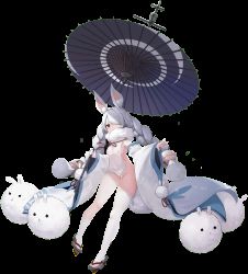 Rule 34 | 1girl, animal ear fluff, animal ears, asymmetrical legwear, azur lane, bell, braid, breasts, cleft of venus, geta, hair bell, hair ornament, hair over one eye, highres, holding, holding umbrella, jingle bell, jitome, long hair, long sleeves, looking at viewer, lowres, mismatched legwear, nipples, nude, nude filter, oil-paper umbrella, one eye covered, open mouth, pussy, rabbit ears, red eyes, rigging, rope, see-through, shide, shimenawa, shirayuki (azur lane), short eyebrows, single thighhigh, small breasts, thick eyebrows, thighhighs, third-party edit, torpedo, torpedo tubes, transparent, transparent background, turret, umbrella, white hair, white thighhighs, wide sleeves