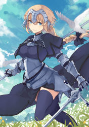 Rule 34 | 1girl, absurdres, armor, armored dress, bird, dove, fate/apocrypha, fate/grand order, fate (series), gauntlets, headgear, highres, holding, holding sword, holding weapon, jeanne d&#039;arc (fate), jeanne d&#039;arc (ruler) (fate), saika ryougi, sword, weapon