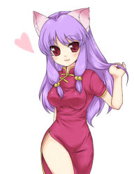 Rule 34 | :3, animal ears, blush, breasts, cat ears, china dress, chinese clothes, dress, heart, long hair, ranma 1/2, shampoo (ranma 1/2), simple background, smile