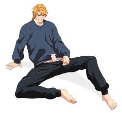 Rule 34 | 10s, 1boy, abs, barefoot, blonde hair, blue eyes, feet, highres, imasan, keith goodman, male focus, muscular, pectorals, penis, tiger &amp; bunny, toes, undressing