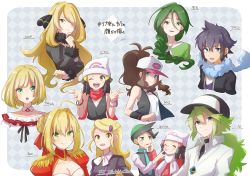 Rule 34 | 10s, 3boys, 6+girls, ^ ^, ace trainer (pokemon), ahoge, alain (pokemon), alternate eye color, alternate hair color, aqua necktie, argyle, argyle background, argyle clothes, artist name, astrid (pokemon), bare shoulders, baseball cap, beanie, black eyes, black hair, black hat, black jacket, black ribbon, black shirt, black vest, blonde hair, blue eyes, blush, border, bracelet, braid, breasts, brown hair, character name, cheryl (pokemon), chestnut mouth, choker, cleavage, closed eyes, coat, collarbone, collared shirt, creatures (company), crossover, cynthia (pokemon), dawn (pokemon), double w, epaulettes, fate/extra, fate (series), flat chest, french braid, frills, frontier brain, fur trim, game freak, green eyes, green hair, green shirt, grey background, hair bun, hair ornament, hair over one eye, hair ribbon, hairclip, half-closed eyes, hand on another&#039;s face, hand on own chin, hand on own face, hand up, hands up, hat, high ponytail, highres, hilda (pokemon), jacket, japanese text, jewelry, juliet sleeves, long hair, long sleeves, looking at viewer, matching hair/eyes, medium breasts, miu (miuuu 721), multicolored hair, multiple boys, multiple girls, n (pokemon), necklace, necktie, nero claudius (fate), nero claudius (fate) (all), nero claudius (fate/extra), nijisanji, nintendo, npc trainer, open mouth, pink coat, pink hat, pink scarf, poke ball theme, pokemon, pokemon (anime), pokemon bw, pokemon dppt, pokemon platinum, pokemon xy, pokemon xy (anime), poking, ponytail, puffy sleeves, red ribbon, ribbon, scarf, shirt, short hair, signature, simple background, single braid, single hair bun, sleeveless, sleeveless shirt, small breasts, smile, suzuya aki, sweatband, swept bangs, teeth, text focus, thorton (pokemon), translation request, undershirt, vest, virtual youtuber, w, watch, white border, white hat, white scarf, white shirt, wristwatch, yellow eyes