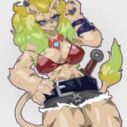 1girl belt breasts digimon digimon_(creature) female_focus furry furry_female genderswap genderswap_(mtf) leomon solo