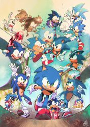 Rule 34 | 6+boys, a r q, absurdres, adventures of sonic the hedgehog, animal ears, anniversary, arms up, bad id, bad twitter id, bandages, blue fur, chromatic aberration, furry, furry male, glasses, gloves, green eyes, green hill zone, grin, hedgehog, hedgehog ears, highres, looking at viewer, male focus, multiple boys, multiple persona, open mouth, prototype design, rabbit, rabbit ears, red footwear, ring (sonic), running, signature, smile, sonic (live action), sonic (series), sonic boom (series), sonic mania adventures, sonic the comic, sonic the hedgehog, sonic the hedgehog (classic), sonic the hedgehog (film), sonic the hedgehog (ova), sonic the hedgehog (satam), sonic underground, sonic x, teeth, white gloves