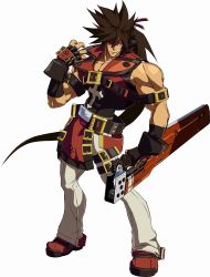 Rule 34 | 1boy, 3d, arc system works, belt, brown hair, fingerless gloves, gloves, guilty gear, guilty gear xrd, headband, highres, long hair, male focus, muscular, official art, one eye covered, ponytail, sol badguy, solo, sword, weapon