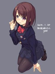 Rule 34 | 1girl, bow, bowtie, brown hair, dated, garnet, highres, original, pantyhose, red bow, red bowtie, red eyes, short hair, sketch, solo, uniform