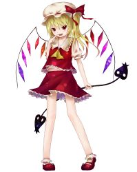 Rule 34 | 1girl, absurdres, bad id, bad pixiv id, blonde hair, bobby socks, bow, evil smile, fang, female focus, finger to mouth, flandre scarlet, full body, hat, highres, laevatein, mary janes, red eyes, shoes, short hair, side ponytail, smile, socks, solo, standing, embodiment of scarlet devil, touhou, transparent background, tsukumizu yuu, wings