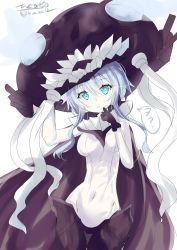 Rule 34 | 1girl, abyssal ship, aqua eyes, black gloves, bodysuit, breasts, cane, cannon, gloves, glowing, glowing eyes, hair between eyes, hair ornament, hat, headgear, highres, hizaka, kantai collection, looking at viewer, medium breasts, monster, one-hour drawing challenge, pale skin, short hair with long locks, silver hair, simple background, solo, teeth, tentacles, turret, white background, wo-class aircraft carrier