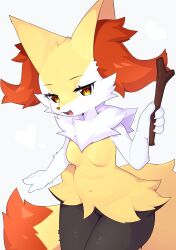 Rule 34 | 1girl, :3, absurdres, animal ear fluff, animal ears, animal nose, black fur, blush, body fur, braixen, breasts, cowboy shot, creatures (company), dev voxy, fang, female focus, fox ears, fox girl, fox tail, furry, furry female, game freak, gen 6 pokemon, hand up, happy, heart, highres, holding, holding stick, looking at viewer, multicolored fur, navel, neck fur, nintendo, no nipples, open mouth, pokemon, pokemon (creature), red eyes, simple background, small breasts, smile, solo, standing, stick, stomach, tail, thick thighs, thighs, white background, white fur, wide hips, yellow fur