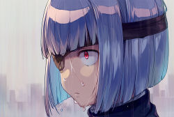 Rule 34 | 1boy, anti (ssss.gridman), asada hachi, blue hair, close-up, closed mouth, commentary, dated commentary, dripping, expressionless, eyepatch, gridman universe, looking to the side, male focus, portrait, rain, red eyes, solo, ssss.gridman, twitter username, water drop, watermark, wet, wet face