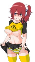 Rule 34 | 1girl, aiba ami, blue eyes, breasts, digimon, digimon story: cyber sleuth, goggles, goggles on head, highres, large breasts, long hair, medium breasts, panties, red hair, sidetail, solo, underboob, underwear