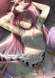 Rule 34 | 10s, 1girl, abuse, anus, arms up, bdsm, beaten, blood, bondage, bound, bound legs, bound wrists, breasts, bruise, cleavage, crying, cuffs, defeat, female pubic hair, frogtie, gloves, hair down, hews, imminent rape, injury, kaname madoka, long hair, looking at viewer, mahou shoujo madoka magica, mahou shoujo madoka magica (anime), no panties, pink hair, pubic hair, purple thighhighs, pussy, shackles, shiny skin, single glove, solo, spread legs, tears, thighhighs, torn clothes, torture, ultimate madoka, uncensored, white gloves, yellow eyes