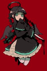 1girl aconita_(funamusea) angel angel_wings aqua_eyes braid chinese_clothes funamusea holding lolita_fashion long_hair long_sleeves looking_at_viewer low_twin_braids qi_lolita radishcarbon sleeves_past_wrists twin_braids wings