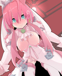 Rule 34 | 1girl, ahoge, aqua eyes, arc system works, blush, breasts, bridal veil, clover, dress, elphelt valentine, four-leaf clover, guilty gear, guilty gear xrd, hanging breasts, highres, infraton, jiggle, large breasts, long sleeves, looking at viewer, nipples, panties, pink hair, pov, puffy nipples, ribbon, shiny skin, smile, solo, spikes, thighhighs, underwear, veil, wedding dress, white dress