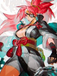 Rule 34 | 1girl, absurdres, amputee, baiken, big hair, black jacket, black kimono, breasts, claw (weapon), eyepatch, facial tattoo, guilty gear, guilty gear xrd, highres, jacket, jacket on shoulders, japanese clothes, kataginu, kimono, large breasts, looking to the side, multicolored clothes, multicolored kimono, one-eyed, pink hair, ponytail, red eyes, samurai, sash, scar, scar across eye, scar on face, tattoo, weapon, white kimono, yohane shimizu