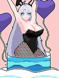 Rule 34 | animal ears, breasts, cleavage, cursed crystal, grey hair, large breasts, long hair, phase connect, pixel art, rabbit ears, shisui michiru (phase connect), tagme, thighs
