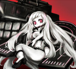 Rule 34 | 10s, 1girl, abyssal ship, airfield princess, ajino (sakanahen), ankle boots, ass, bodysuit, boots, full body, hiraki ajino, horns, kantai collection, long hair, looking at viewer, md5 mismatch, pale skin, red eyes, resolution mismatch, silver hair, smile, solo, source smaller, very long hair, white footwear