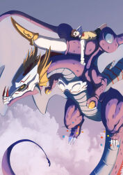Rule 34 | 1girl, 1other, digimon, digimon (creature), dragon, horns, mask, tail, wingdramon