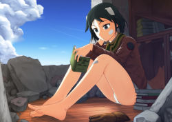 Rule 34 | 10s, 1girl, animal ears, barefoot, black hair, blue eyes, blush, brave witches, dog ears, feet, kanno naoe, panties, solo, toes, underwear, white panties, world witches series