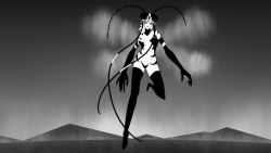 Rule 34 | 1girl, antennae, artist request, breasts, bug, claws, drawfag, female focus, greyscale, highres, horns, bug, arthropod girl, insect wings, looking at viewer, monochrome, monster girl, mosquito, mosquito girl, mosquito musume, one-punch man, outdoors, single horn, sky, small breasts, solo, source request, wings