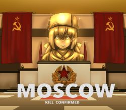 Rule 34 | banner, call of duty, call of duty: black ops cold war, english text, flag, fur hat, hammer and sickle, hat, kantai collection, long hair, no humans, papakha, star (symbol), statue, tashkent (kancolle), tk8d32