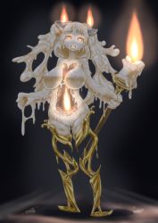 Rule 34 | 1girl, 7 percent, breasts, candle, candle girl, covered erect nipples, fire, fire, glowing, large breasts, looking at viewer, monster girl, slime girl, standing, wax