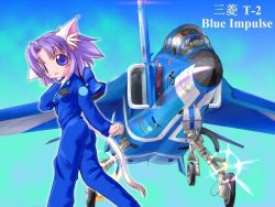 Rule 34 | 1girl, aircraft, airplane, animal ears, blue impulse (team), cat ears, fighter jet, jet, military, military vehicle, mitsubishi t-2, original, solo, vehicle focus