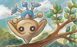 Rule 34 | blue sky, closed mouth, cloud, cloudy sky, creature, creatures (company), full body, game freak, gen 2 pokemon, hitmontop, horns, looking at viewer, nintendo, no humans, official art, outdoors, pokemon, pokemon (creature), pokemon tcg, single horn, sky, smile, solo, sowsow, third-party source, upside-down
